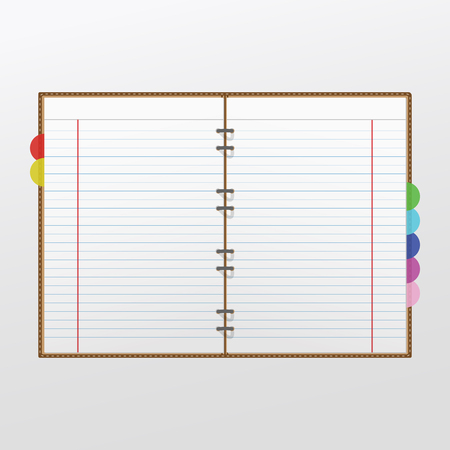 Blank lined opened notebook with color bookmarks.のイラスト素材
