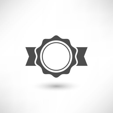 Simply decorative festive badge icon. Insignia certificate user interface symbol. Award ui outline element. Stamp with ribbons empty template. EPS10 vector.のイラスト素材