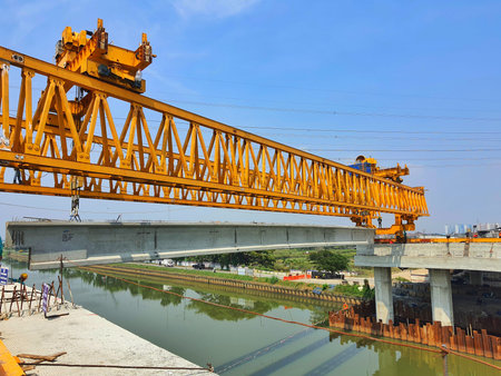 This is the steel structure of a launcher gantry that will be used for erection precast concrete I...