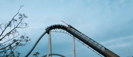 Extremely extreme roller coaster ride at Universal Studios Japan. Very fun and challenging.の写真素材