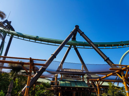 Extremely extreme roller coaster ride at Universal Studios Japan. Very fun and challenging.の写真素材