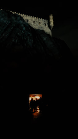Osaka, Japan on April 8, 2022. Hogsmeade situation at night at Universal Studios Japan. The lights began to flash as street lighting.のeditorial素材