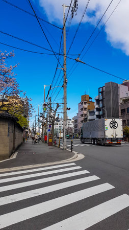Osaka, Japan on April 10, 2019. The street situation of a residential area in Osaka which has a very calm atmosphere despite being densely packed with buildings.の写真素材