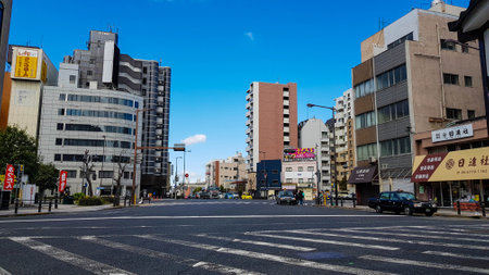 Osaka, Japan on April 10, 2019. The street situation of a residential area in Osaka which has a very calm atmosphere despite being densely packed with buildings.のeditorial素材