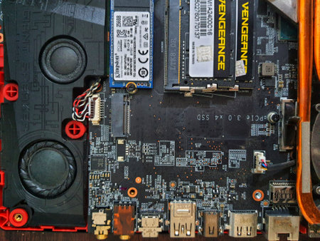 Jakarta, Indonesia on July 8, 2022. Detailed components of an MSI gaming laptop with a price of almost fifty million rupiah.のeditorial素材