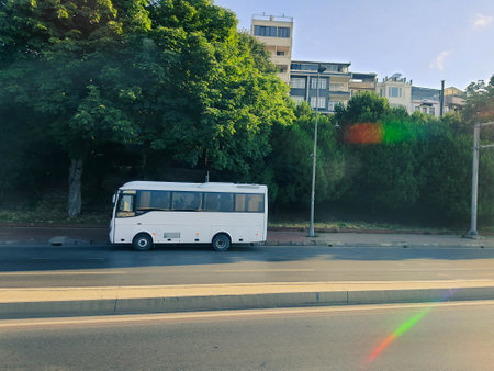 Turkey on July 2022. A white van filled with tourists on vacation to Turkey is stopping by the side of the road. During the recession Turkey was indeed intensively increasing its tourism, to increase the country's foreign exchange.のeditorial素材