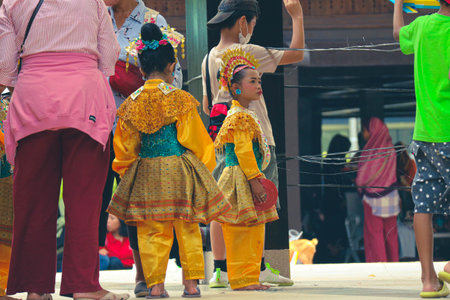 Jakarta, Indonesia in November 2022. Young children ranging from kindergarten to elementary school are taking part in the National Archipelago dance competition. The dances and clothing displayed are typical dances from regions in Indonesia.のeditorial素材