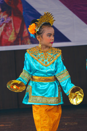 Jakarta, Indonesia in November 2022. Young children ranging from kindergarten to elementary school are taking part in the National Archipelago dance competition. The dances and clothing displayed are typical dances from regions in Indonesia.のeditorial素材