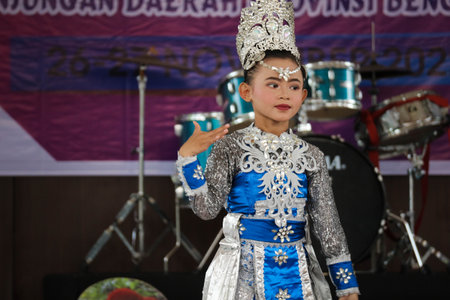 Jakarta, Indonesia in November 2022. Young children ranging from kindergarten to elementary school are taking part in the National Archipelago dance competition. The dances and clothing displayed are typical dances from regions in Indonesia.のeditorial素材