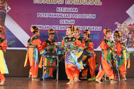 Jakarta, Indonesia in November 2022. Young children ranging from kindergarten to elementary school are taking part in the National Archipelago dance competition. The dances and clothing displayed are typical dances from regions in Indonesia.のeditorial素材