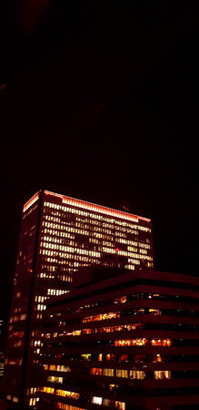 Osaka, Japan in July 2019. Nighttime view of the city of Osaka or 'The Nation's Kitchen,' from...