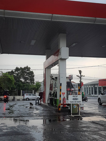 West Java, Indonesia on August 29, 2021. Gas Station in Indonesia, which is owned by Pertamina, is one of the Gas Stations with the largest network in Indonesia.のeditorial素材