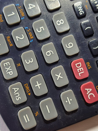 Close up photo of the buttons in the scientific calculator. A calculator that is usually owned by students and students because of its quite complete features at an affordable price.の写真素材