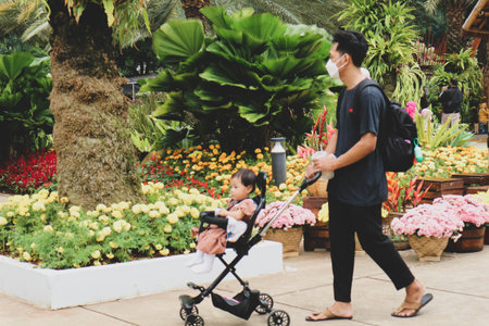 Jakarta, Indonesia in August 2022. Visitors who are lovers of flora and fauna visiting the Flona...