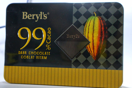 Jakarta, Indonesia on January 2023. Beryl's 99% Cacao Dark Chocolate from Malaysia. Ultimate dark chocolate made with 99% cacao for the best intensity of chocolate flavors. Pure Chocolate.のeditorial素材