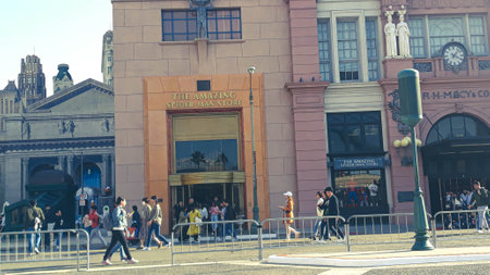 Osaka, Japan on April 9, 2019. Tourists are walking in a shopping area or shopping center in Universal Studio Osaka, Japan. A world class theme park that appeals to children and adults of all ages.のeditorial素材