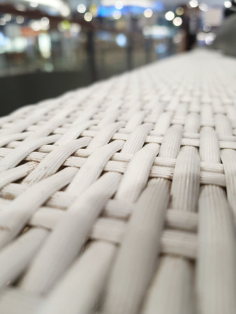 Close up photo of white artificial rattan wicker. Used for chairs.の写真素材