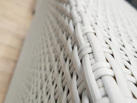 Close up photo of white artificial rattan wicker. Used for chairs.の写真素材