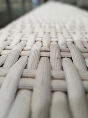 Close up photo of white artificial rattan wicker. Used for chairs.の写真素材