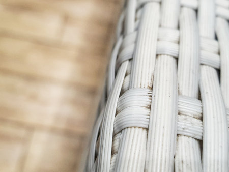 Close up photo of white artificial rattan wicker. Used for chairs.の写真素材