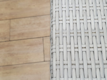 Close up photo of white artificial rattan wicker. Used for chairs.の写真素材