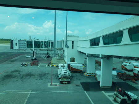 Kuala Lumpur, Malaysia in May 2023. The runway and apron of KLIA terminal 2 Airport. All Air Asia planes land and take off from Terminal 2 of KLIA Airport.のeditorial素材