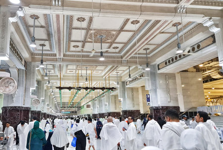 Mecca, Saudi Arabia on February 25, 2024. One of the mandatory conditions for Umrah is Sa'i, which is the process of jogging 7 times between Safa and Marwa. Start from Safa Hill and end in Marwahの写真素材