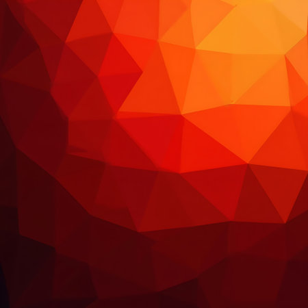 An abstract geometric background with a polygon design features a gradient of warm orange and deep red hues, creating a textured visual suitable for graphic projects.の素材