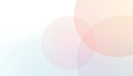 Overlapping circles in pastel pink, peach, and yellow hues create a soft, ethereal abstract design against a white gradient background evoking calm and tranquility ideal for modern web design and digital art.の素材