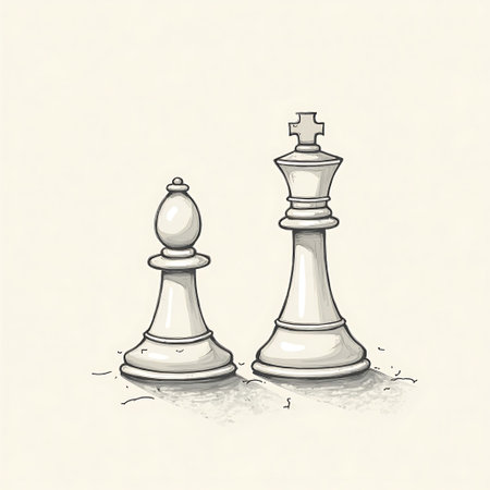 Hand drawn chess king and bishop illustration in white and gray tones symbolizes strategy and game Perfect for illustrating game concepts and strategy.の素材