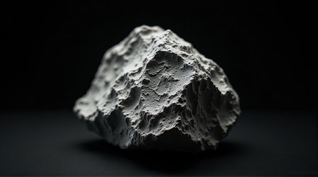A single textured white rock is isolated against a dark backdrop, highlighting its unique surface features Use this image for geology or science presentations.の素材