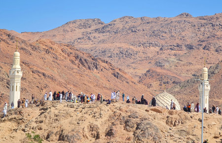 Mecca, Saudi Arabia on February 24, 2024. Umrah pilgrims visiting Jabal Tsur. Jabal Tsur is the...