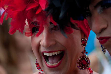 Provincetown, Massachusetts, USA-August 22, 2013  Participant walking in the 35th Annual Provincetown Carnival Parade in Provincetown, Massachusetts  のeditorial素材