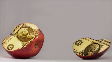 Apple slices with dollars in midldle 