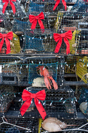 Provincetown, Massachusetts, USA-December 31, 2013  Lobster pot Christmas tree standing in Lopes Square, Provincetown, Massachusetts  のeditorial素材