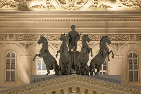 Bronze horses quadriga on The State Academic Bolshoi Theatre of Russia pediment after renovationのeditorial素材