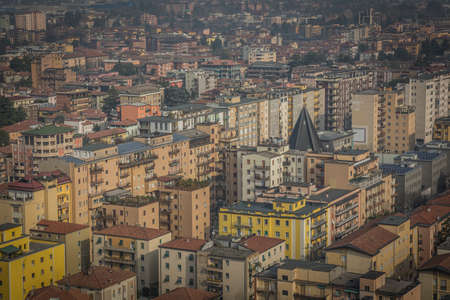 View from above on the city of Brescia, early spring morningの写真素材