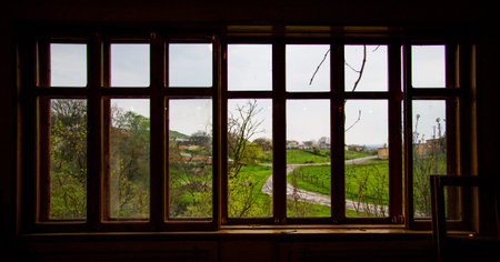 View from the window to the streetの写真素材