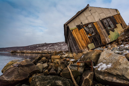Rickety house on the beachの写真素材