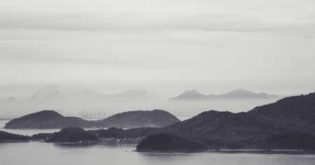 A view of the misty islands, early in the morningの写真素材