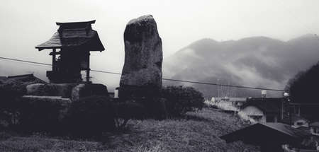 View overlooking the mountain in morning hazeの写真素材