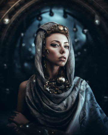 Portrait of a beautiful girl in the image of the medieval knight. Fantasy.の素材