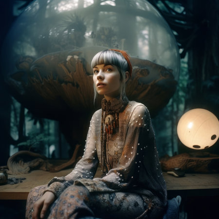 Portrait of a beautiful young woman in a fantasy forest. Fairy tale.の素材