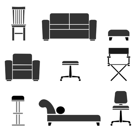 Set of chairs, sofas & stools illustrationsのイラスト素材