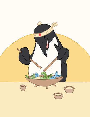 Penguin Making Sushiのイラスト素材