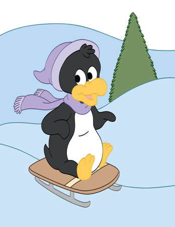 Sledding Down Hillのイラスト素材