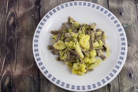 Pizzoccheri, typical dish of Valtellina cuisine, Italyの写真素材