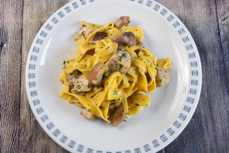 Pappardelle pasta with porcini mushroomsの写真素材