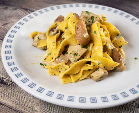 Pappardelle pasta with porcini mushroomsの写真素材