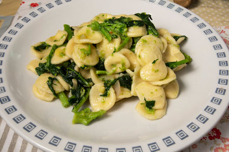 Fresh orecchiette pasta with turnip greensの写真素材